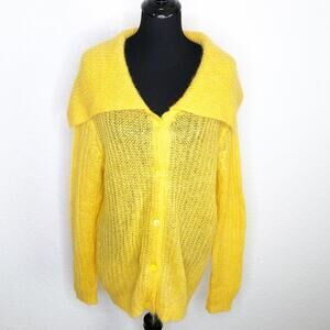 Miu Miu gold yellow mohair blend button front collared cardigan